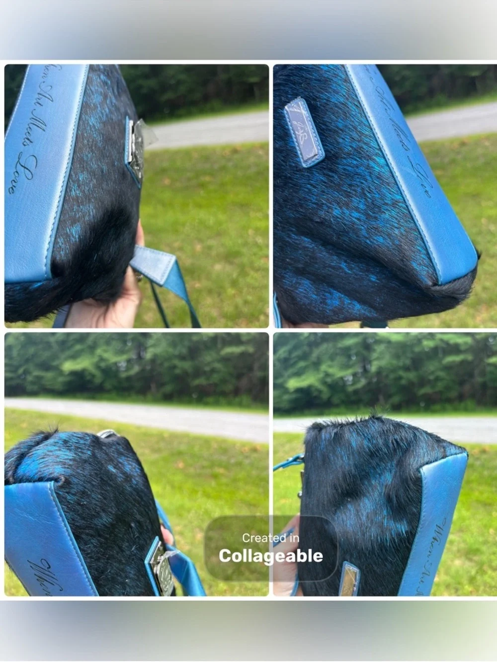 Sharif Frame Bag with kiss lock Navy Blue Faux Fur Women's Bag
